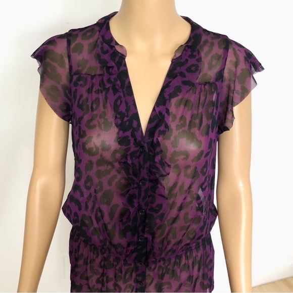 INC International Concepts Purple animal print ruffle blouse Top Size S - Picture 3 of 11